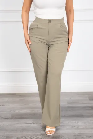 Tasha - Olive Green Tailored Straight-Leg Trousers