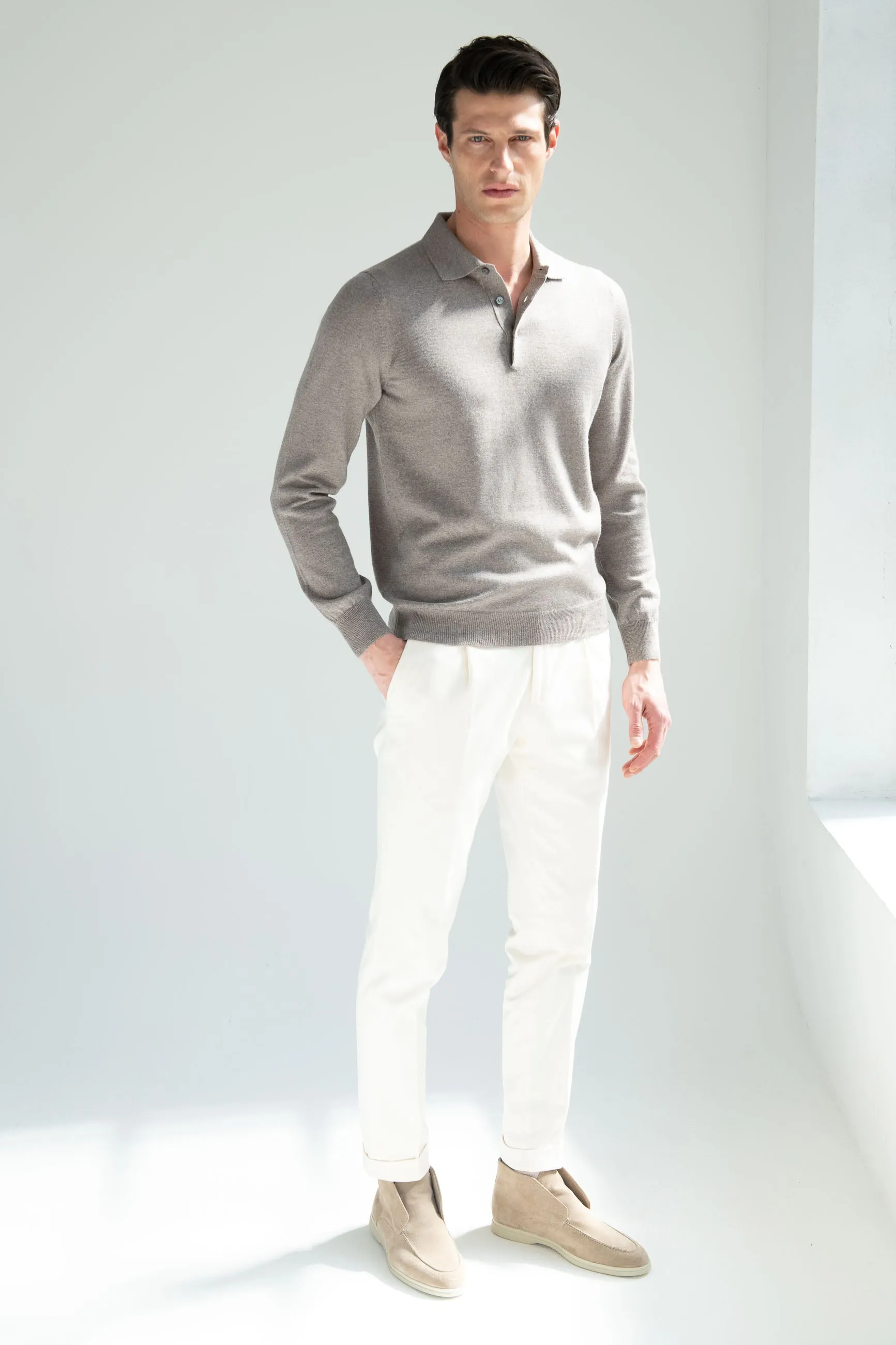 Taupe Merino polo  Made in Italy