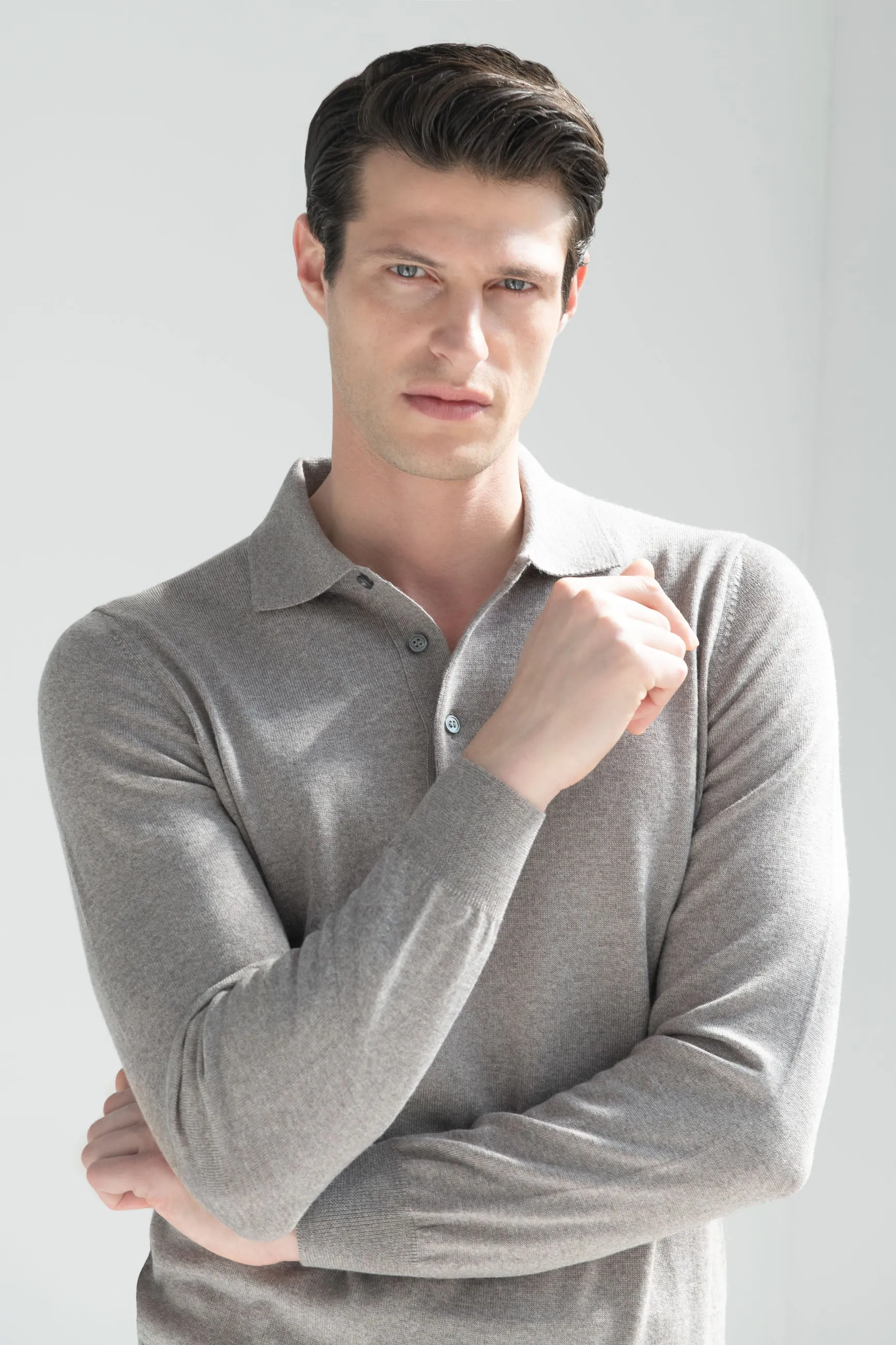 Taupe Merino polo  Made in Italy