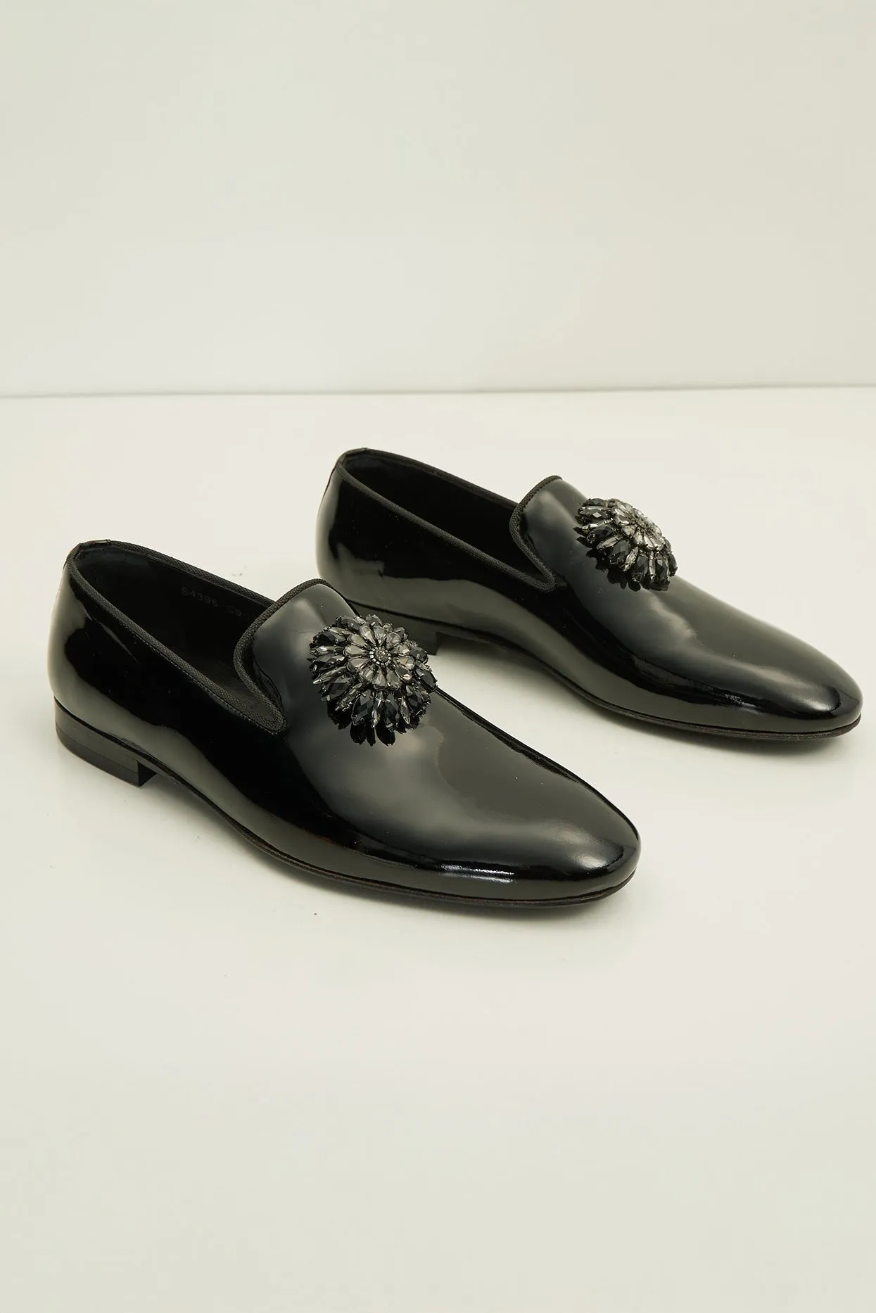 The Crystal Jewel Formal Leather Loafer - Black Patent