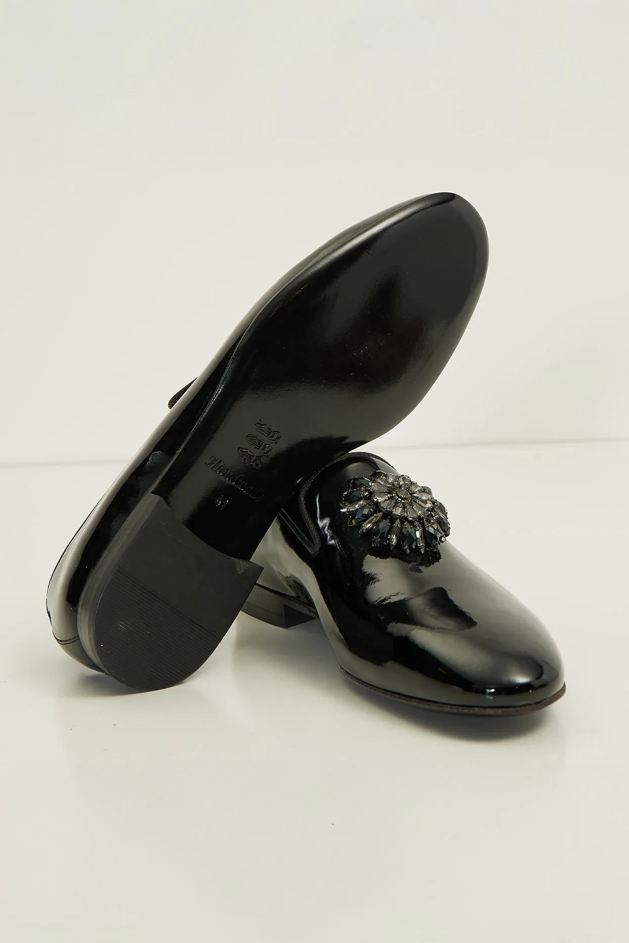 The Crystal Jewel Formal Leather Loafer - Black Patent