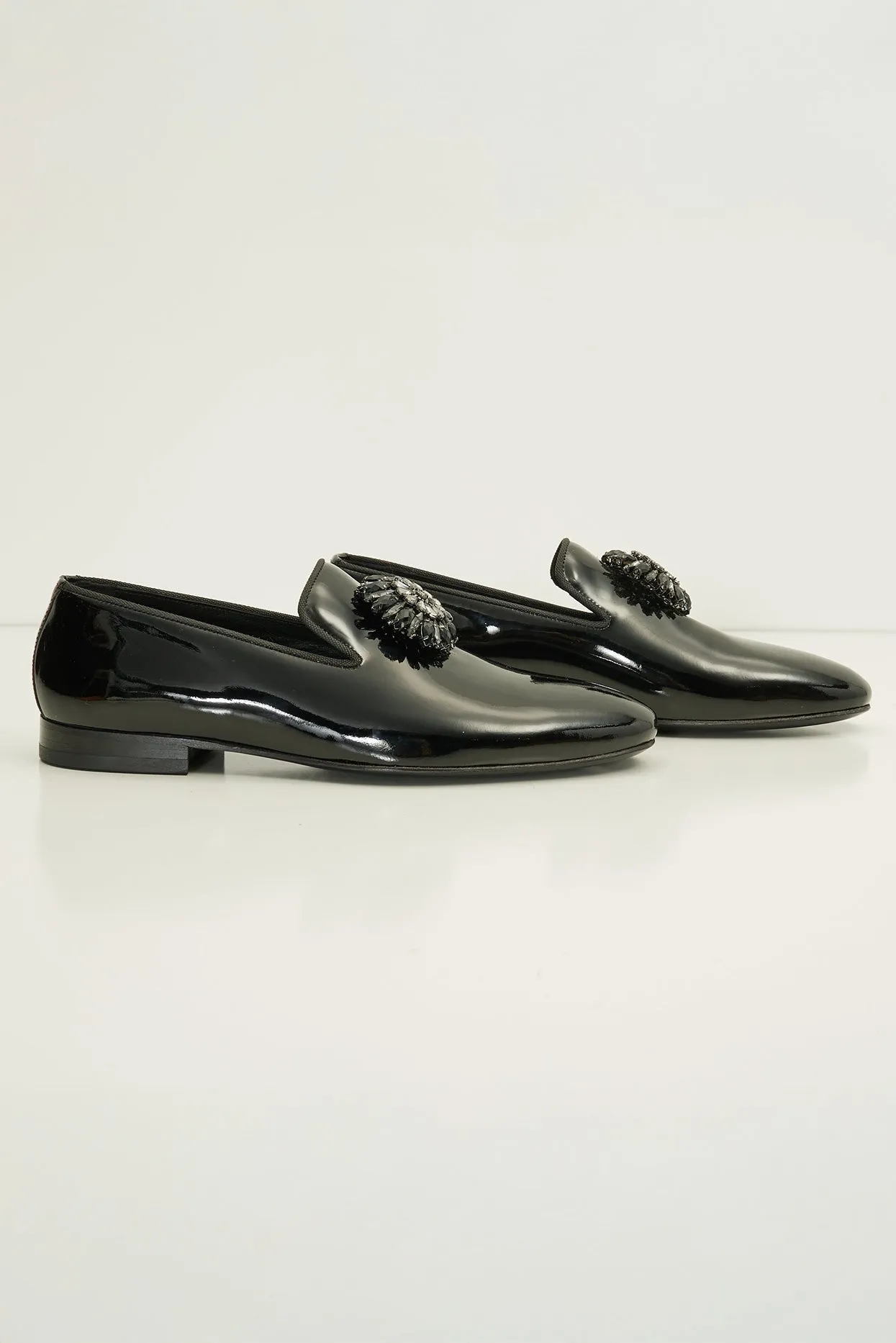 The Crystal Jewel Formal Leather Loafer - Black Patent