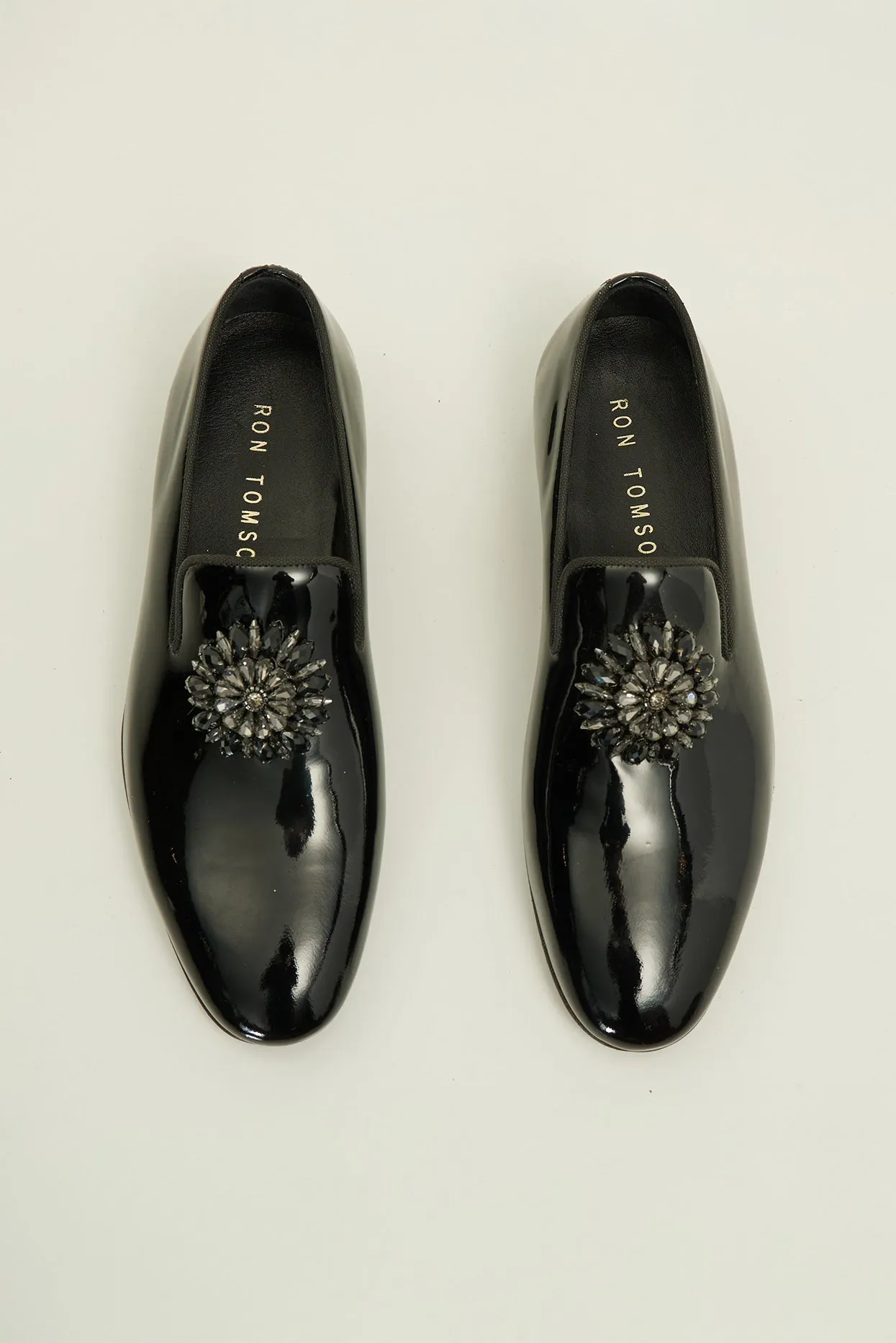 The Crystal Jewel Formal Leather Loafer - Black Patent