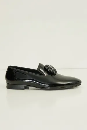 The Crystal Jewel Formal Leather Loafer - Black Patent