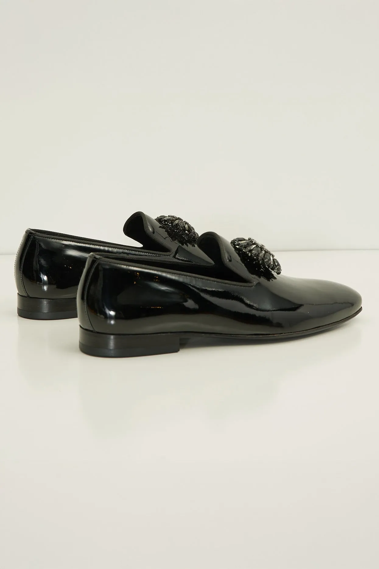 The Crystal Jewel Formal Leather Loafer - Black Patent