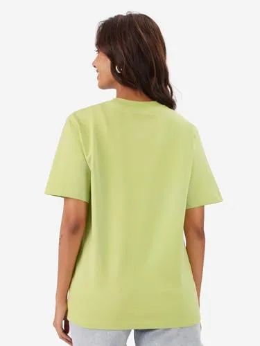 The Souled Store Mere Paas Nani Hai Women and Girls Short Sleeve Round Neck Green Graphic Printed Cotton Oversized Fit T-Shirts