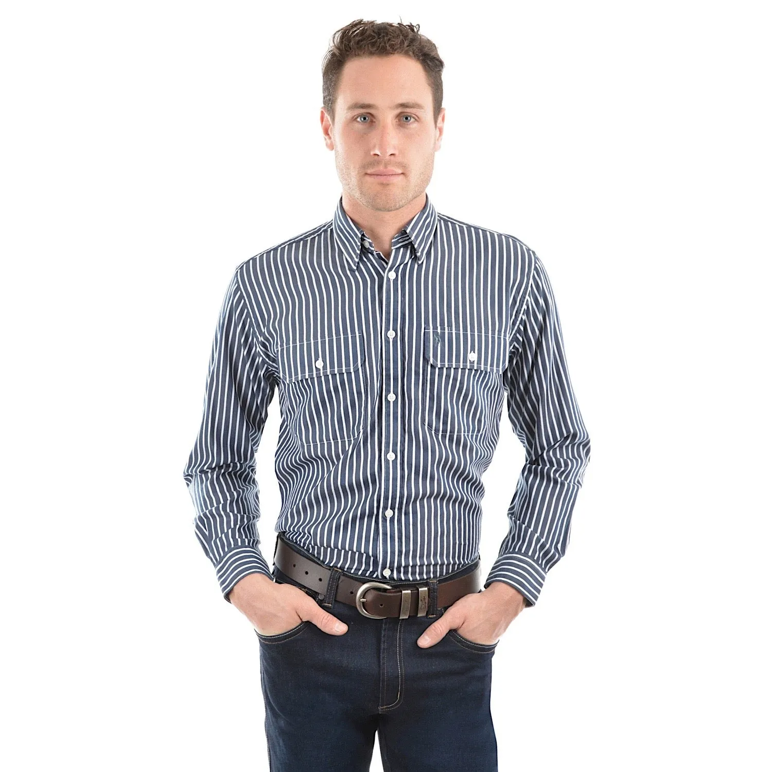Thomas Cook Mens Classic Winton 2 Pocket Stripe Shirt Dark Navy