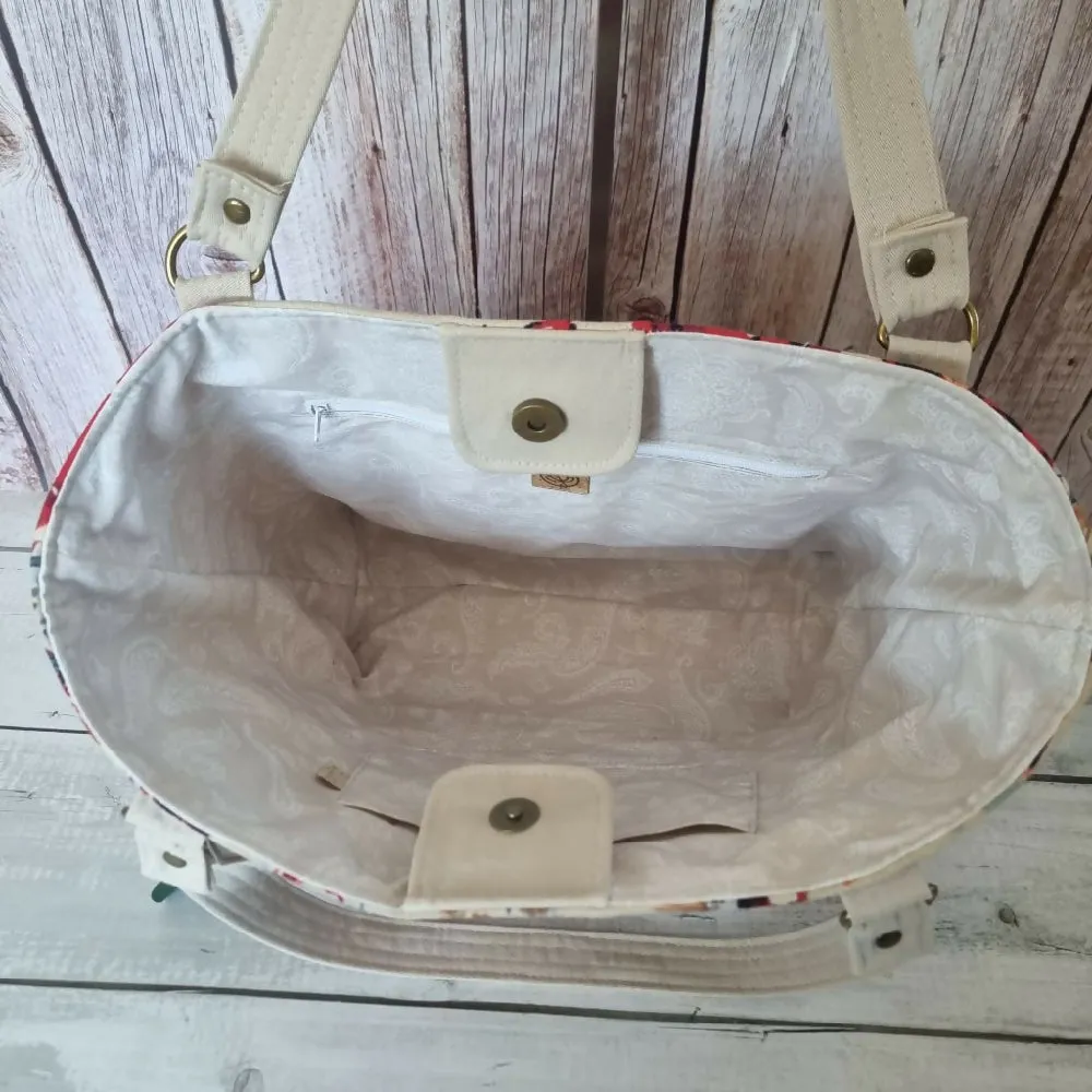 Upcycled tote - Abstract cream & red