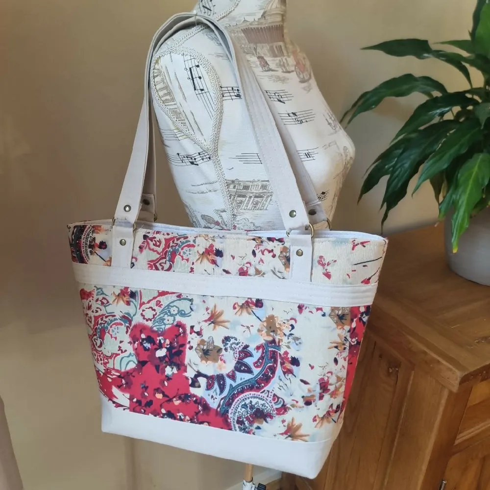 Upcycled tote - Abstract cream & red