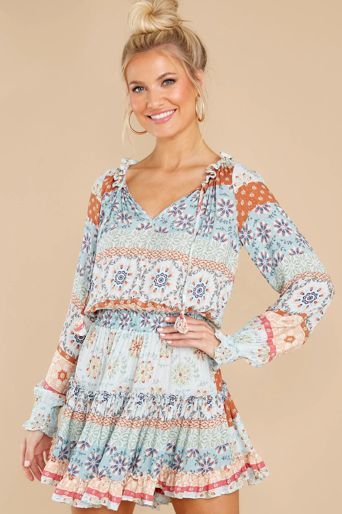 Whimsical Feeling Light Blue Multi Print Dress