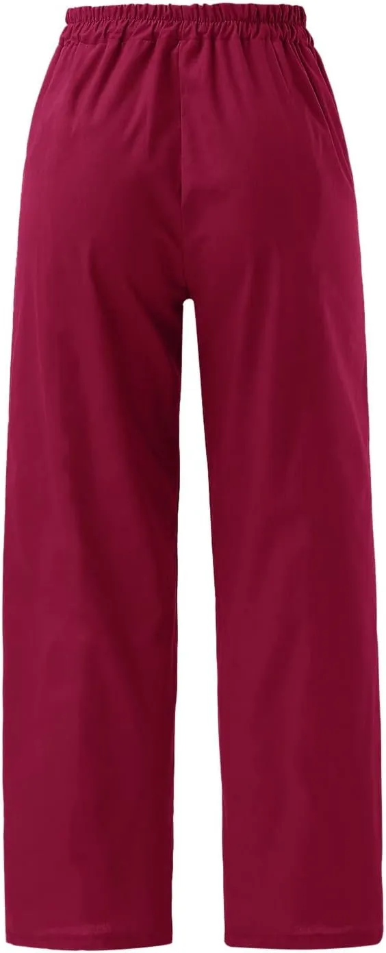 Wide Leg Pants Woman Casual Loose Fit Summer Flowy Solid Color High Waisted Linen Wide Leg Pants Work Lounge Pockets Trousers