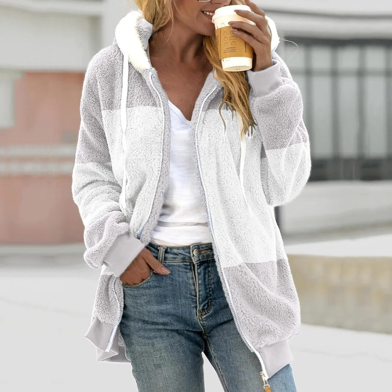 Winter Coats for Women Cozy Fluffy Fleece Hooded Coats Fuzzy Warm Sherpa Hoodies Sherpa Casual Outwear with Pockets