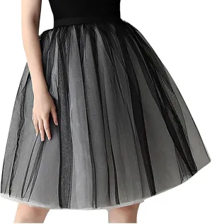 Women Mesh Midi Tutu Skorts Summer Vintage A line Pleat Layered Knee Length Skirts Casual Fashion Evening Prom Skirt