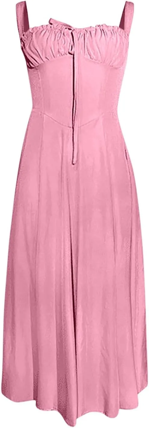 Womens 2024 Summer Maxi Dress Sleeveless Floral Spaghetti Strap Smocked Boho Beach Long Dress