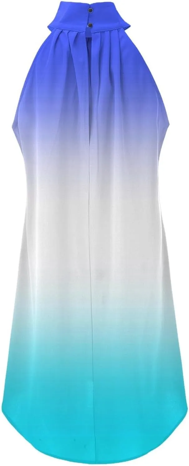 Women's Casual Tie Back Halter Neck Flared Hem Flowy Pleated Beach Sundress Sleeveless Summer A Dresses for Juniors