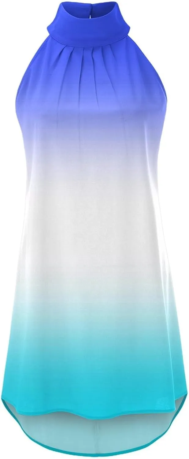 Women's Casual Tie Back Halter Neck Flared Hem Flowy Pleated Beach Sundress Sleeveless Summer A Dresses for Juniors