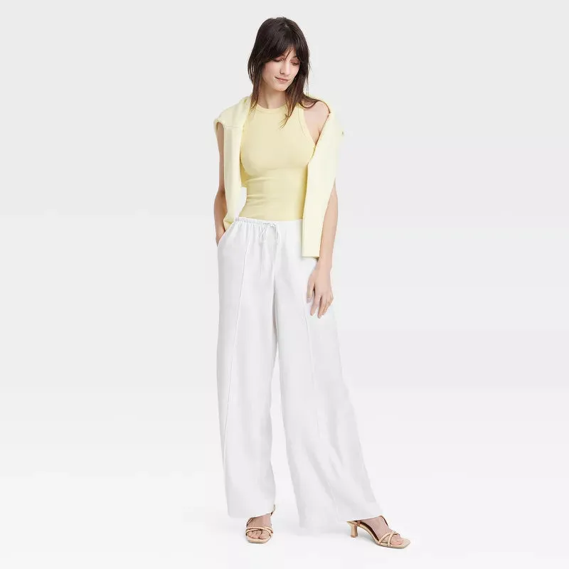 Women's High-Rise Wide Leg Linen Pull-On Pants - A New Day™, New - Size XS