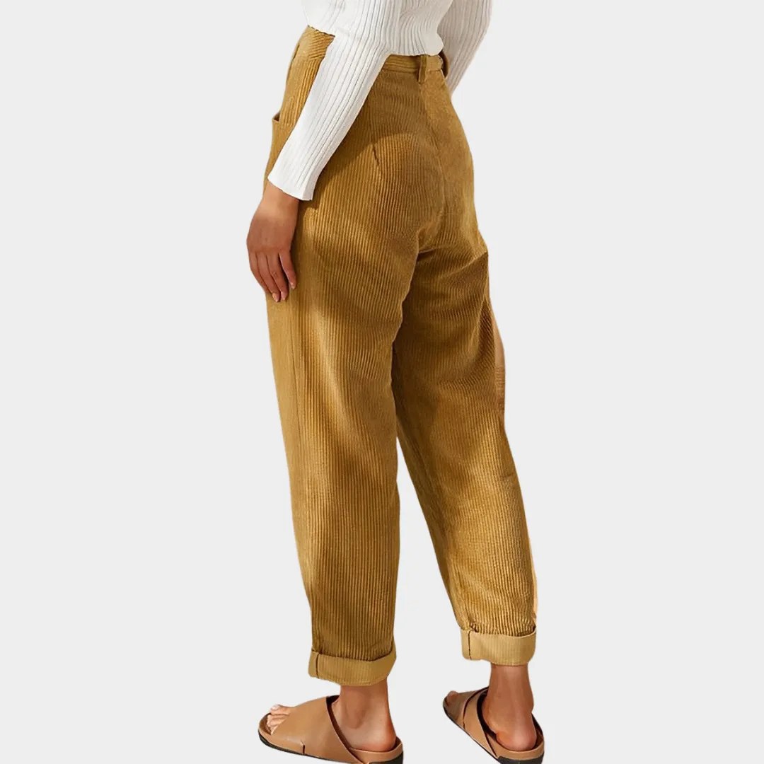 Women's High-Waist Corduroy Trousers  Casual Straight Fit  Soft & Durable  Multiple Colours
