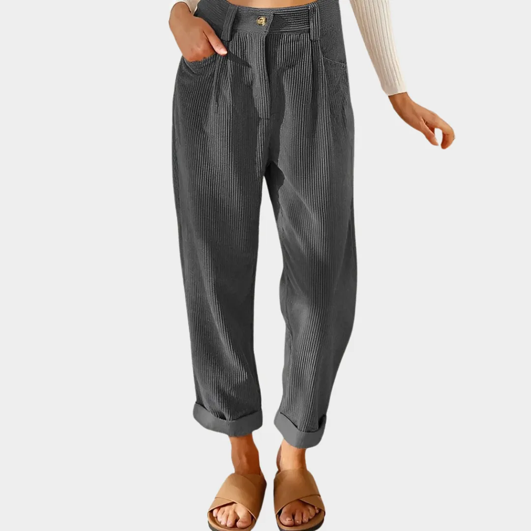 Women's High-Waist Corduroy Trousers  Casual Straight Fit  Soft & Durable  Multiple Colours