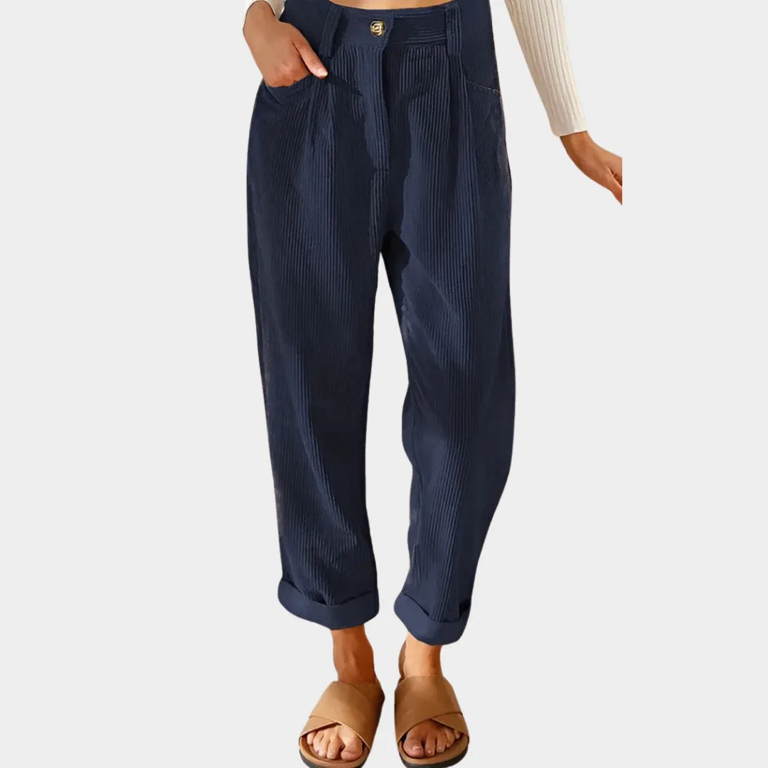Women's High-Waist Corduroy Trousers  Casual Straight Fit  Soft & Durable  Multiple Colours
