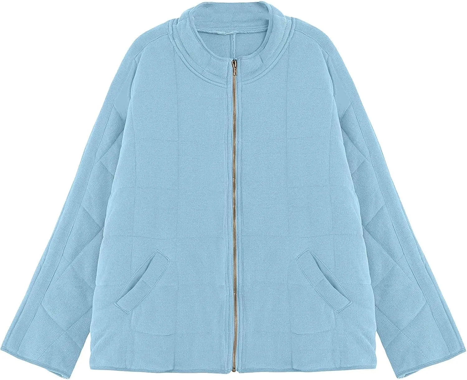 Women's Quilted Lightweight Jackets Diamond Puffer Padded Coat Winter 2023 Stand Collar Warm Trendy Coats Long Sleeve