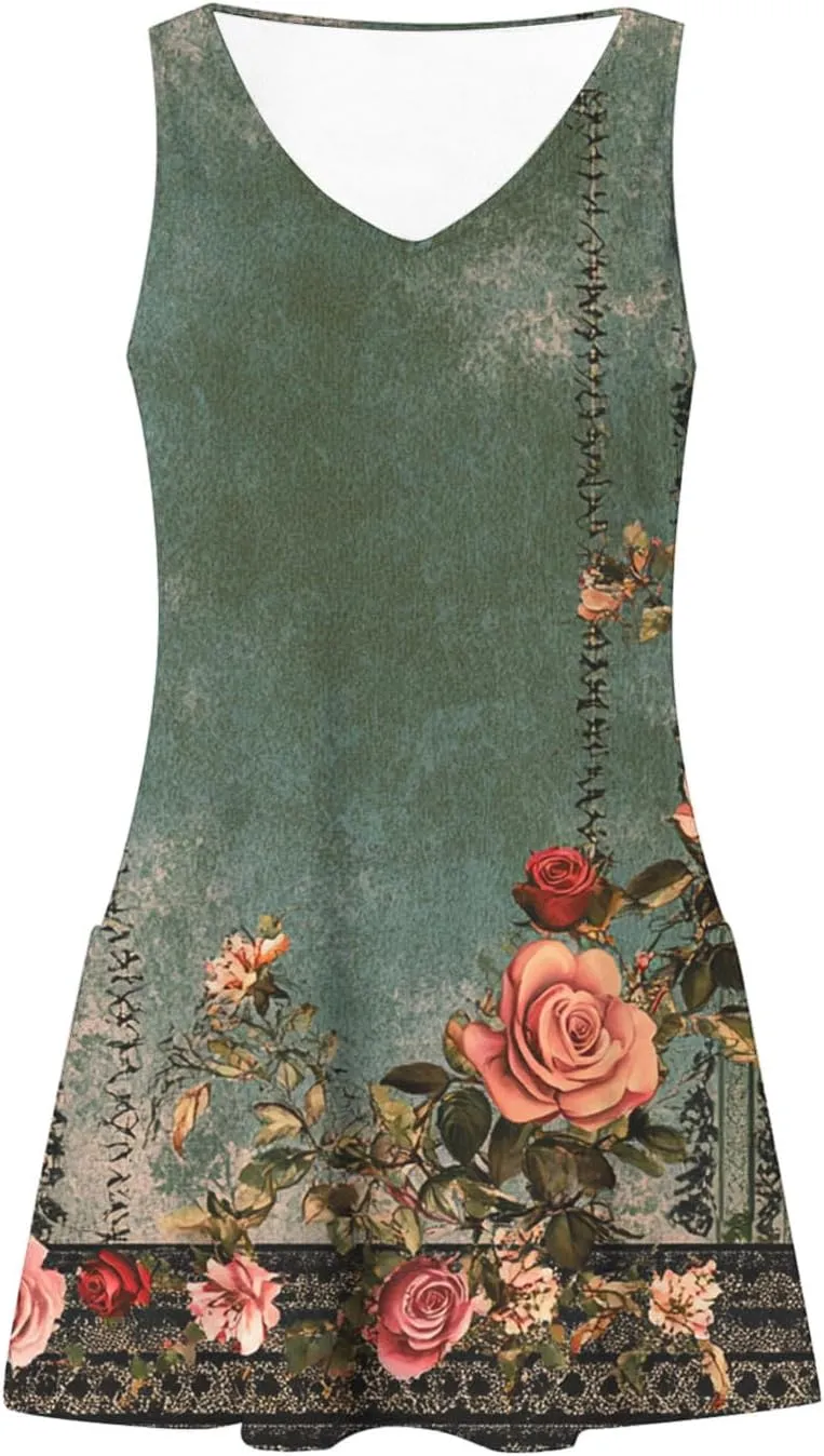 Women's Sleeveless V Neck Summer Dresses Casual Mini Tank Dress 2025 Fashion Floral Print Beach Sundress