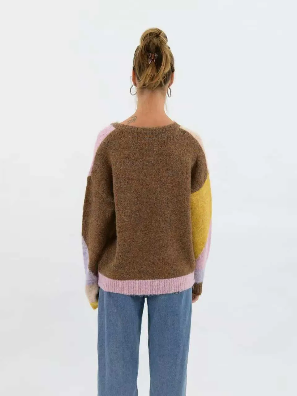 Worthier Colour Block Knit Jumper Lilac