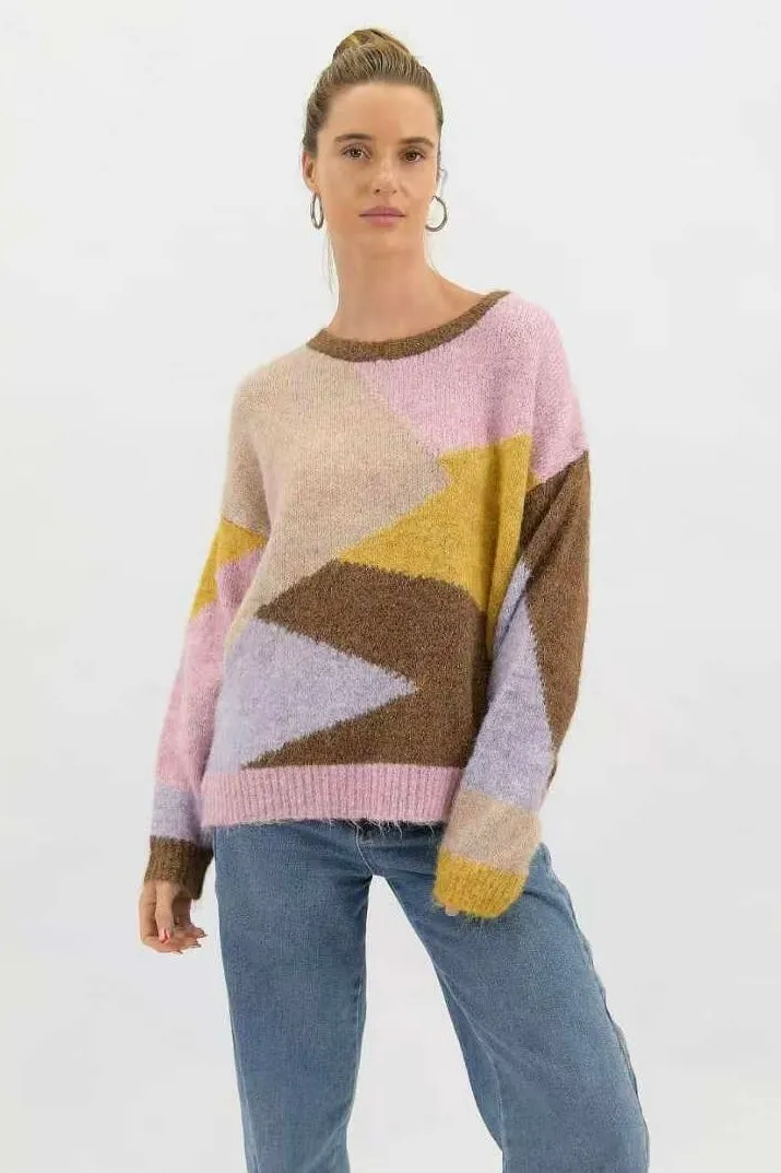 Worthier Colour Block Knit Jumper Lilac