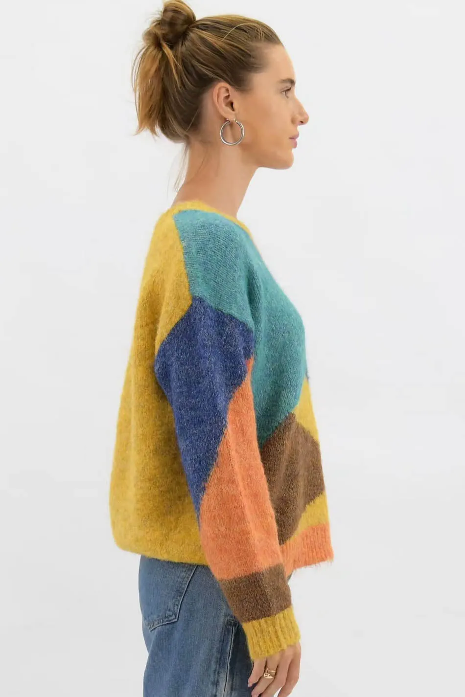 Worthier Colour Block Knit Jumper Teal