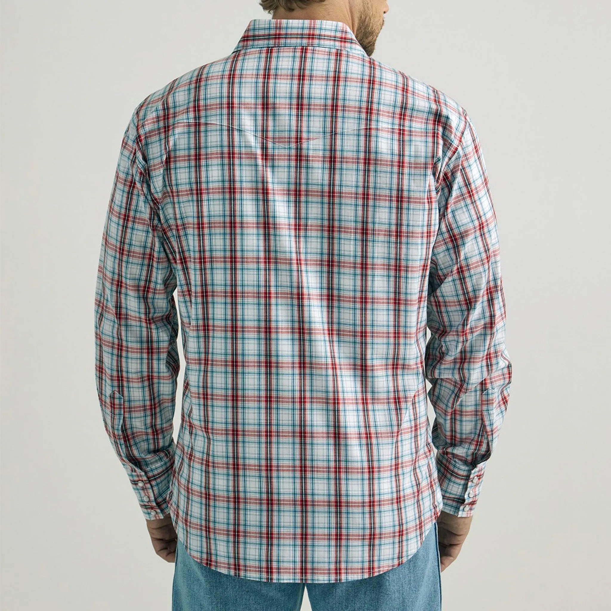 Wrangler Men's Navy/Red Plaid Snap Long Sleeve