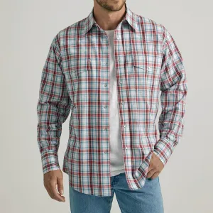 Wrangler Men's Navy/Red Plaid Snap Long Sleeve