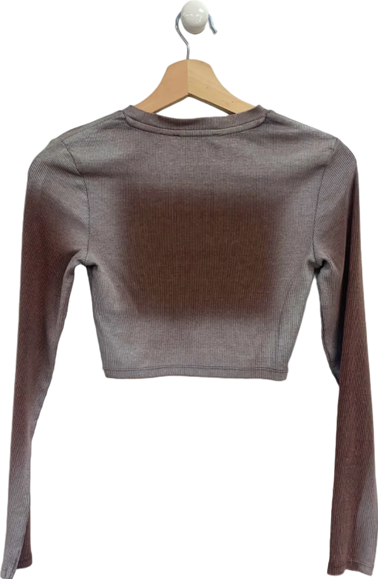 Zara Brown Ribbed Long Sleeve Crop Top UK S